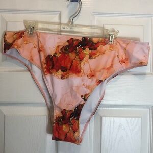 Shein Orange Print High Rise Bikini Swim Bottoms  Size 3X